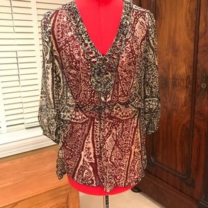 Joie Sheer Silk Crepe V Neck Blouse